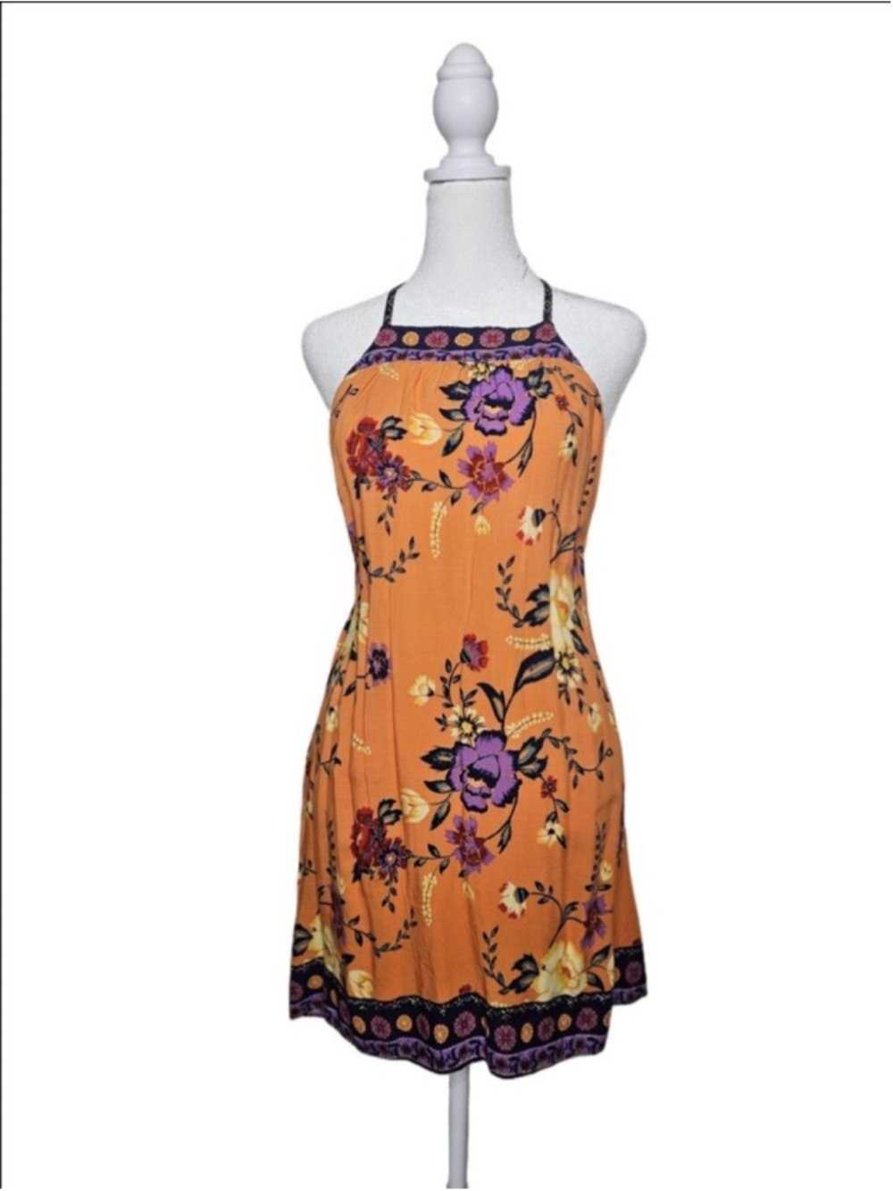 Urban Outfitters Ecote Gigi Boho Orange Floral Mini Dress Size XS
